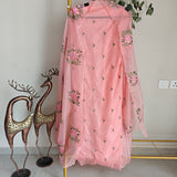 Peachy Pink Organza Cross stitch Embroidered dress material