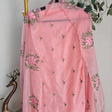 Peachy Pink Organza Cross stitch Embroidered dress material