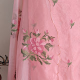 Peachy Pink Organza Cross stitch Embroidered dress material