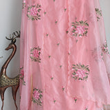 Peachy Pink Organza Cross stitch Embroidered dress material
