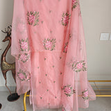 Peachy Pink Organza Cross stitch Embroidered dress material