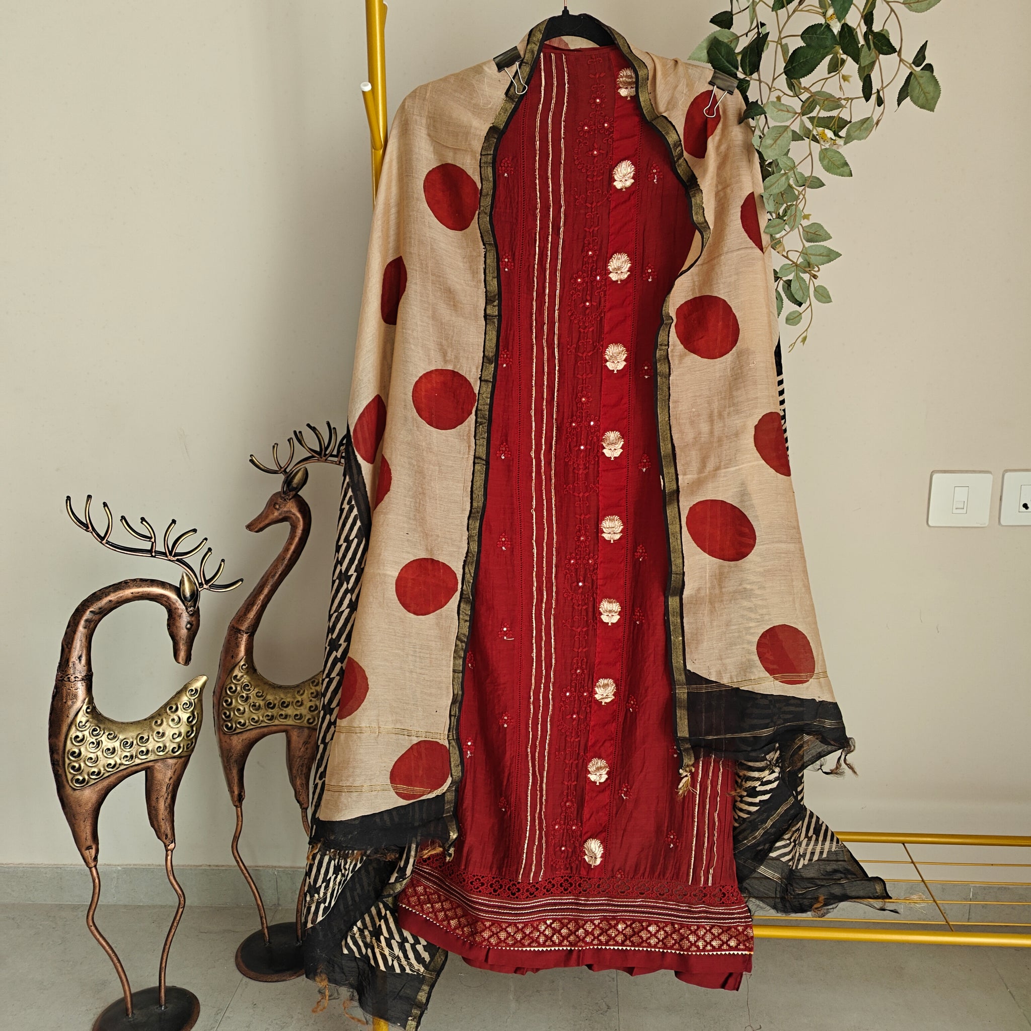 Maroon Pure Maheshwari Designer Dress material