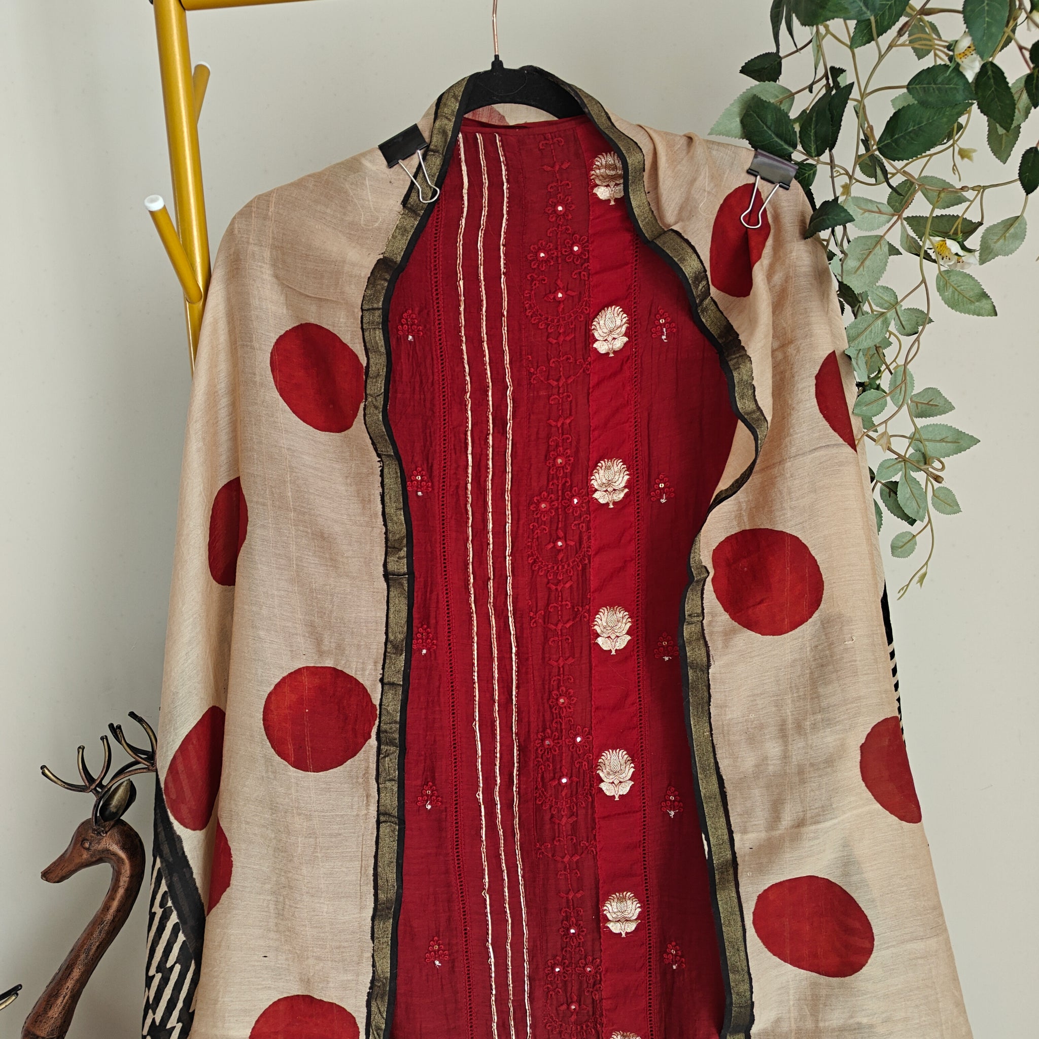 Maroon Pure Maheshwari Designer Dress material