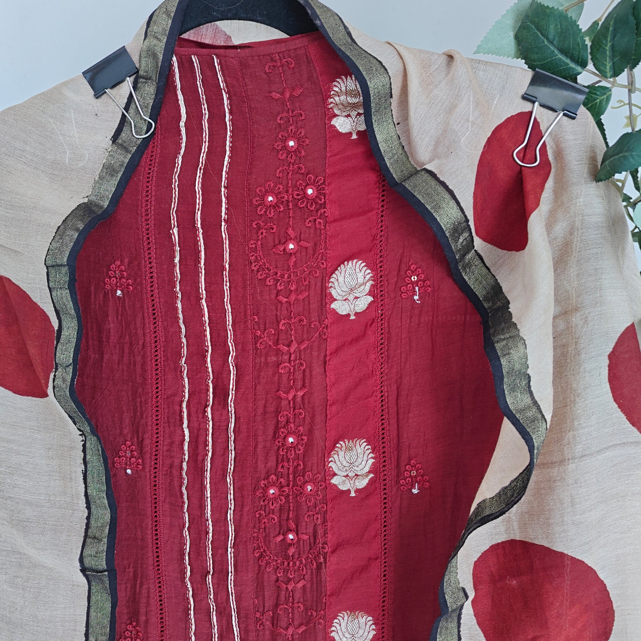 Maroon Pure Maheshwari Designer Dress material