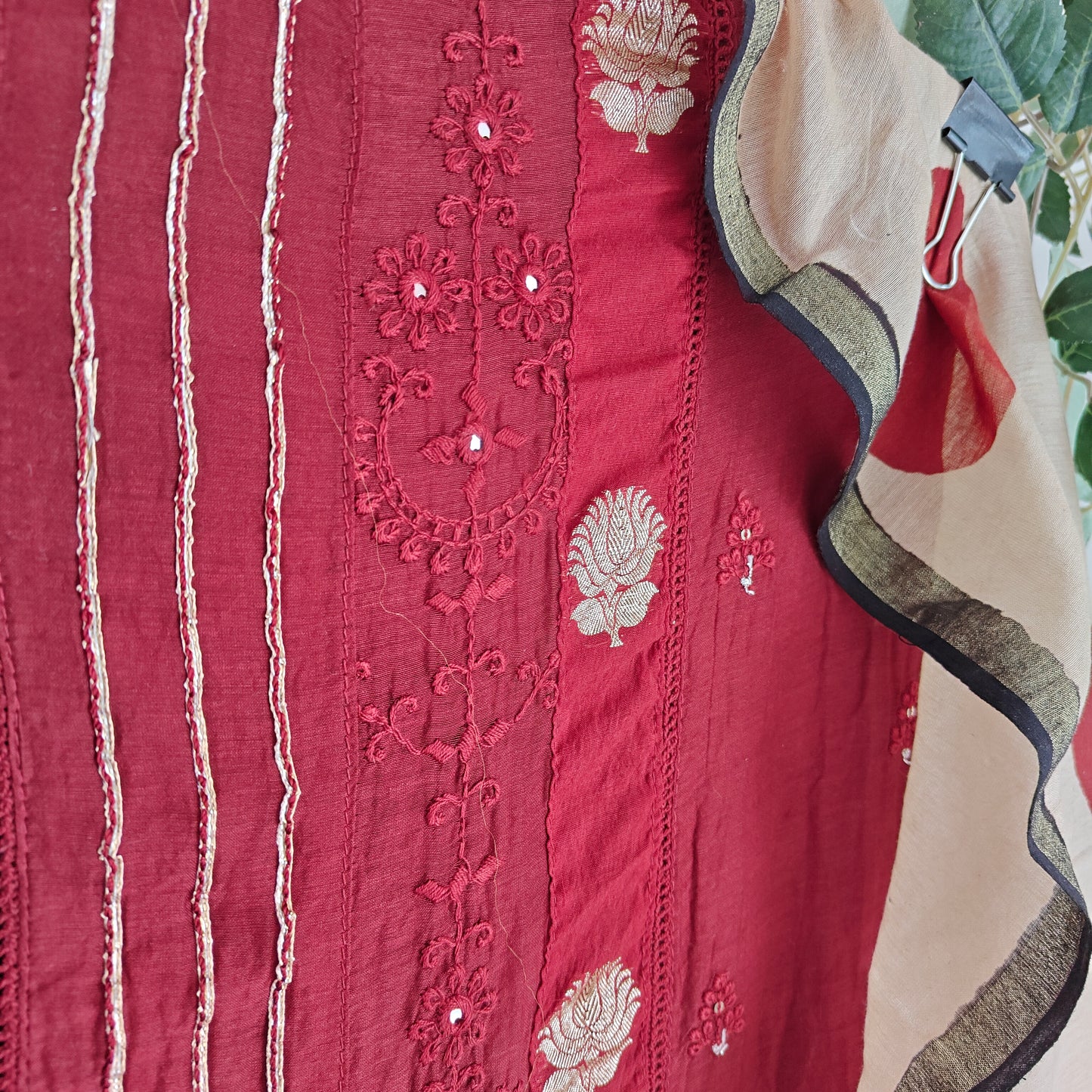 Maroon Pure Maheshwari Designer Dress material