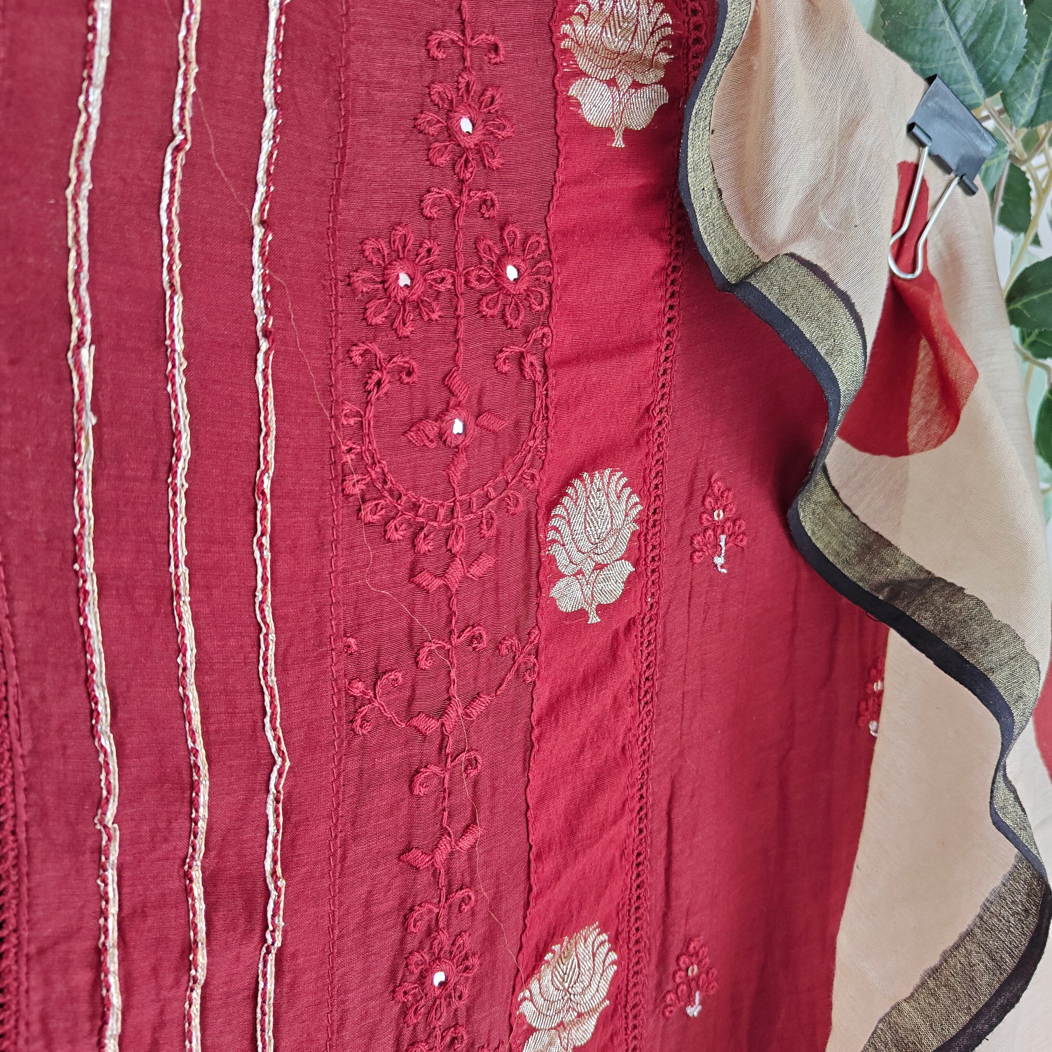 Maroon Pure Maheshwari Designer Dress material