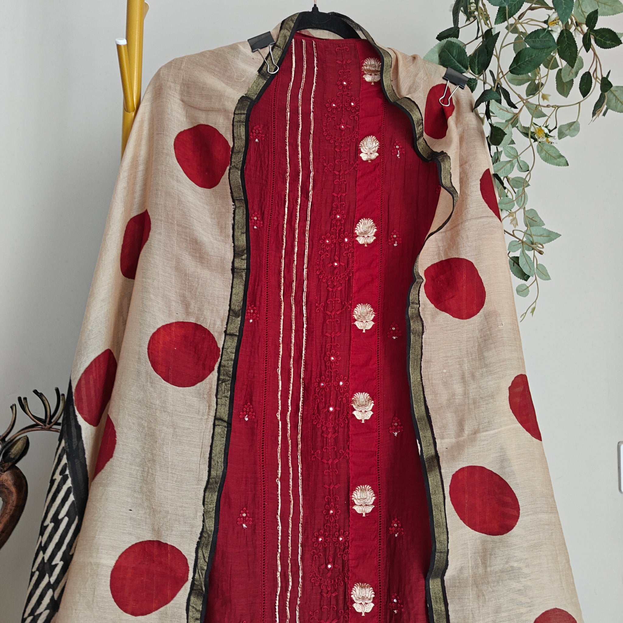 Maroon Pure Maheshwari Designer Dress material