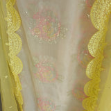 Pastel color Embroidered suit material with organza dupatta scallop border