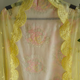 Pastel color Embroidered suit material with organza dupatta scallop border