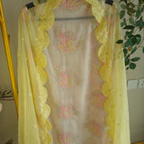 Pastel color Embroidered suit material with organza dupatta scallop border
