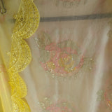 Pastel color Embroidered suit material with organza dupatta scallop border