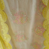 Pastel color Embroidered suit material with organza dupatta scallop border