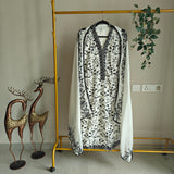 White with Black embroidery dress material with sequin detailing