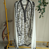 White with Black embroidery dress material with sequin detailing