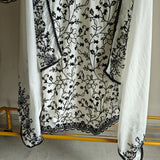 White with Black embroidery dress material with sequin detailing