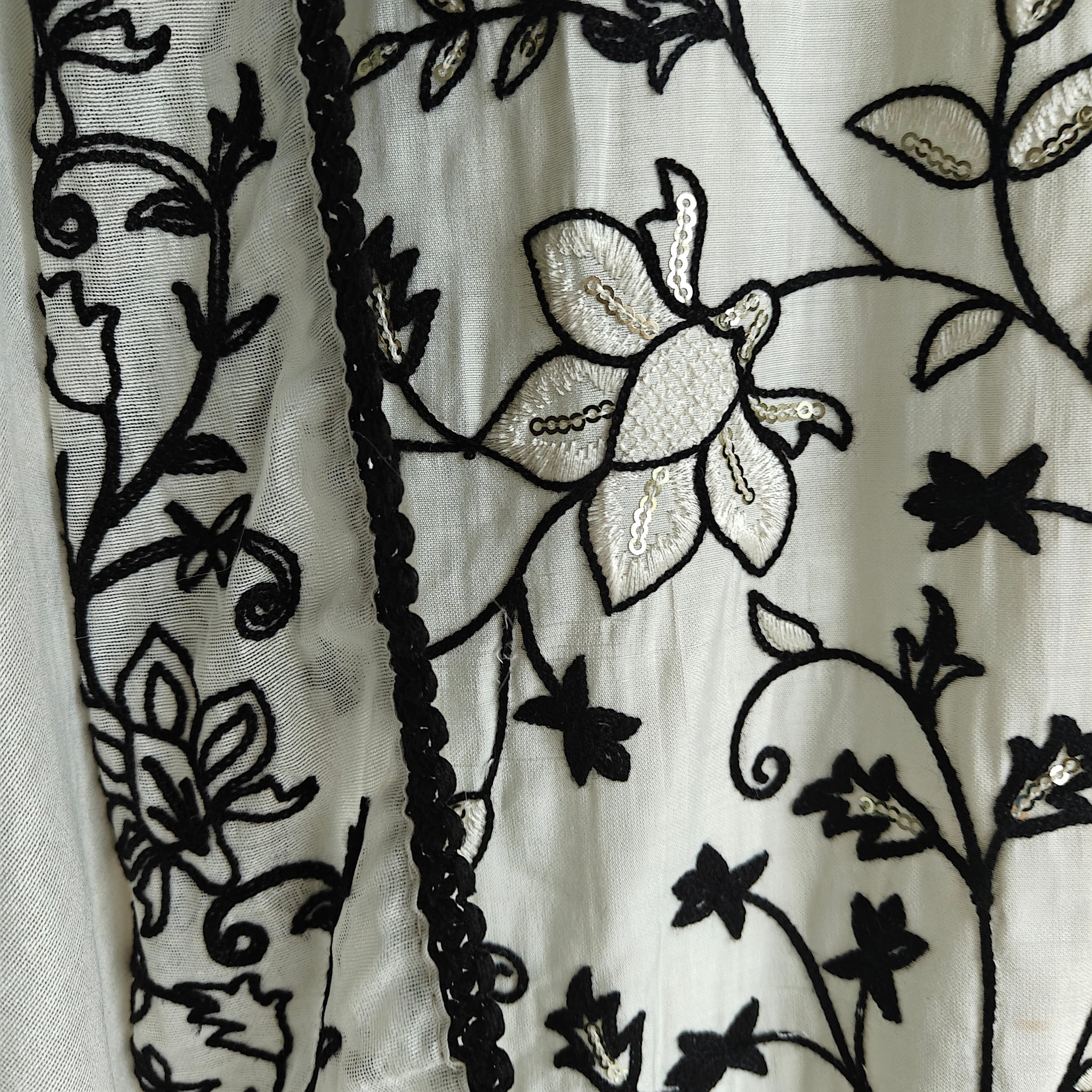 White with Black embroidery dress material with sequin detailing