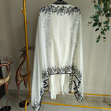 White with Black embroidery dress material with sequin detailing