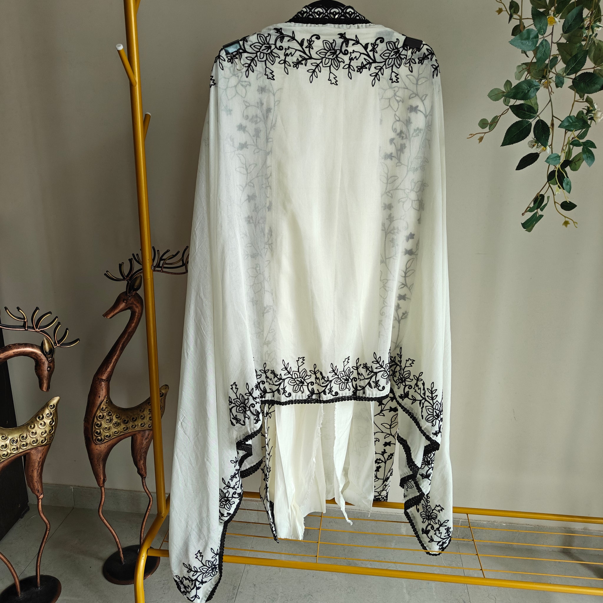 White with Black embroidery dress material with sequin detailing