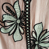 Peach pink tissue dress material with black embroidery