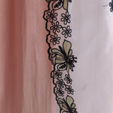 Peach pink tissue dress material with black embroidery