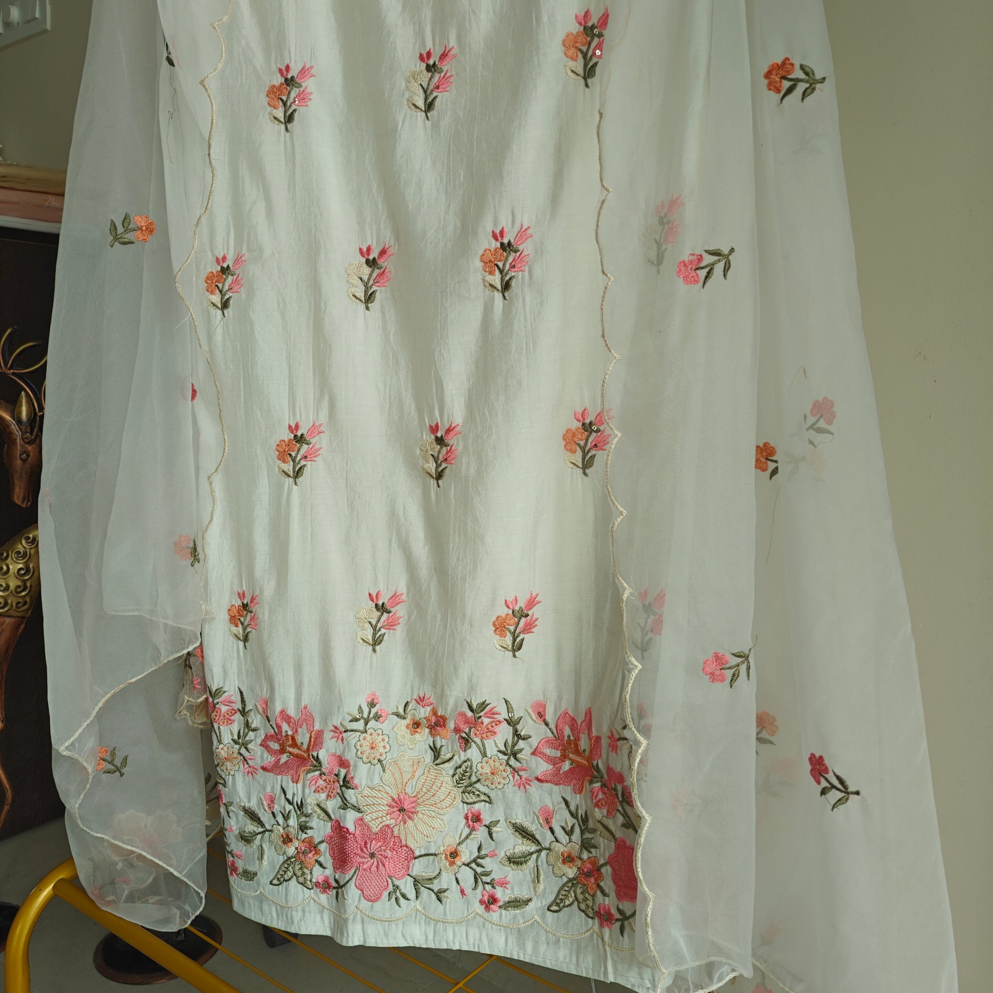 Roman Silk Dress material Multi color embroidery daman