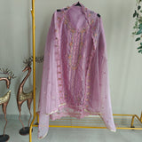 Purple Organza Embroidery Zarkan work Unstitched dress material