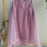 Purple Organza Embroidery Zarkan work Unstitched dress material