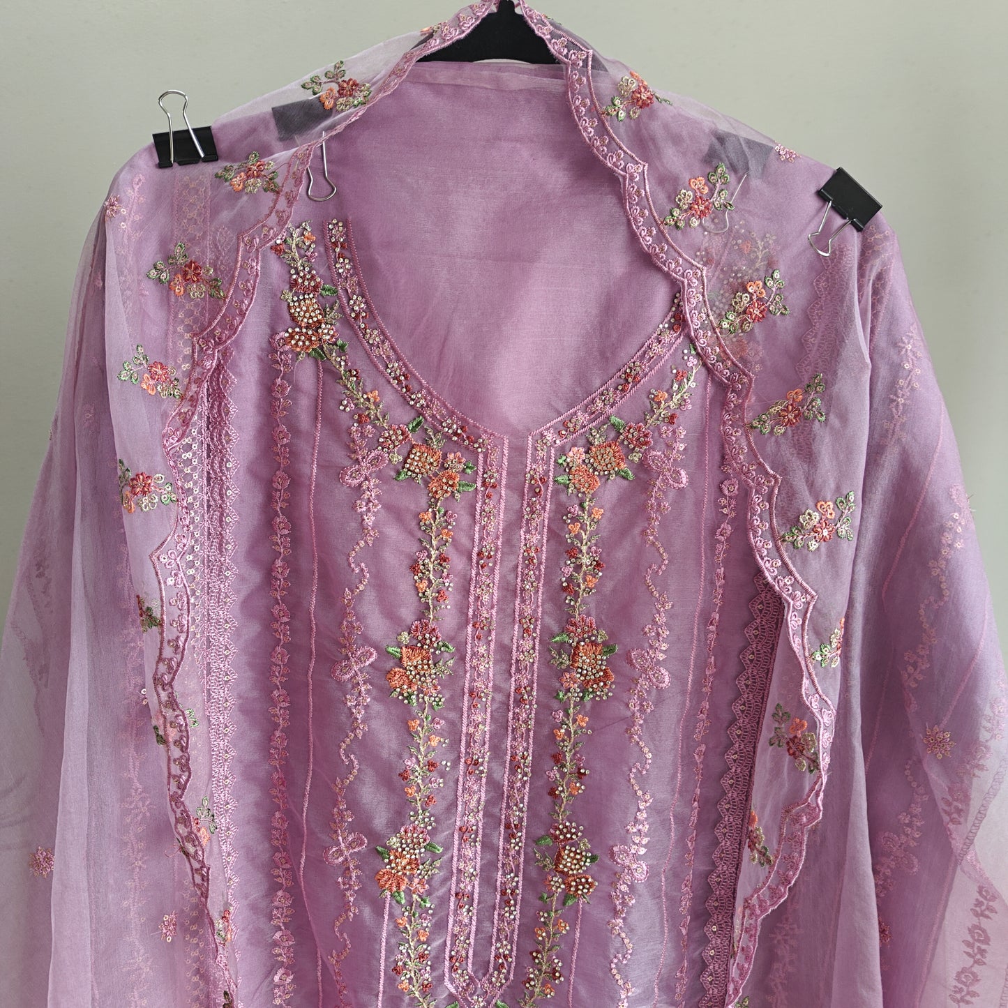 Purple Organza Embroidery Zarkan work Unstitched dress material