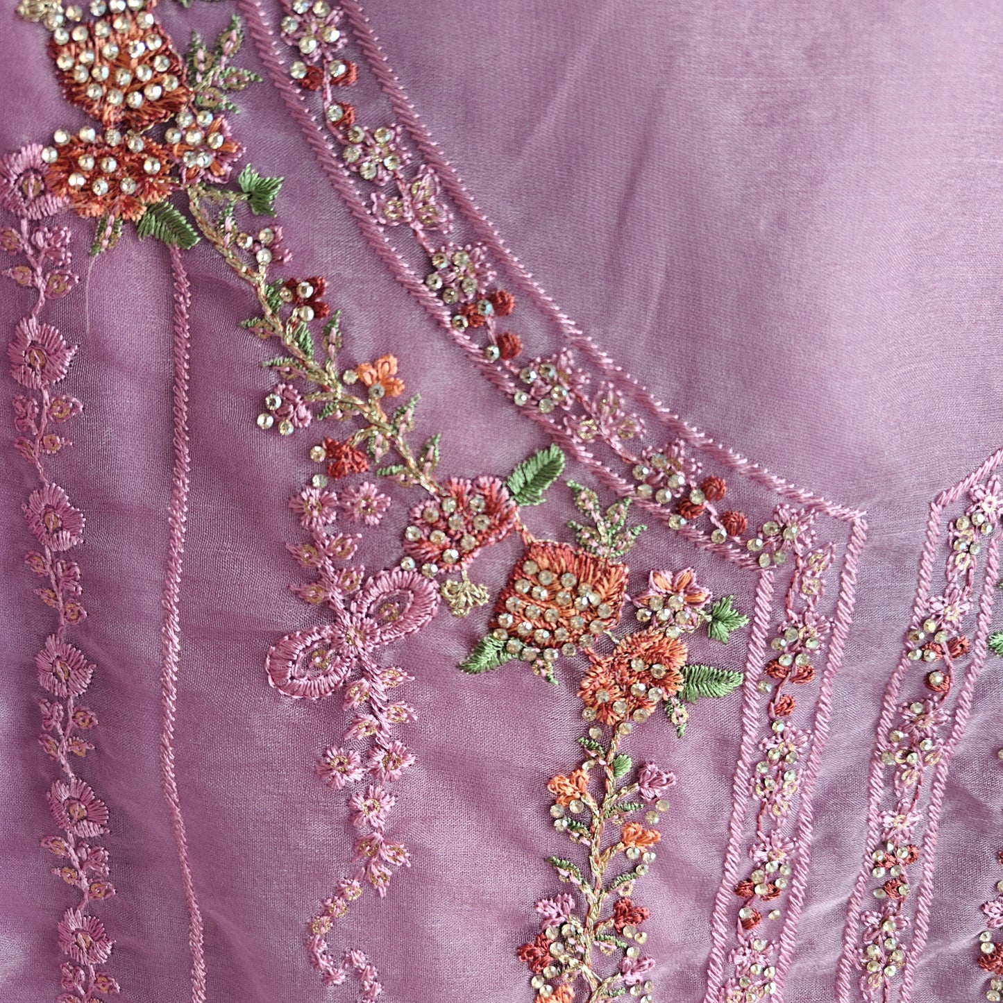 Purple Organza Embroidery Zarkan work Unstitched dress material