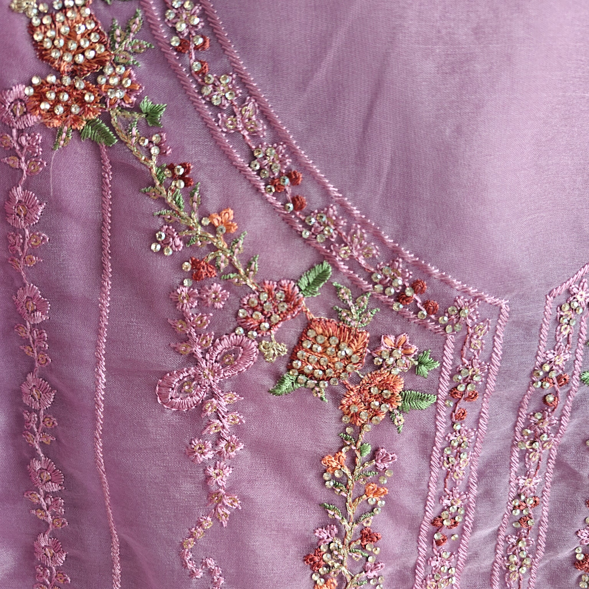 Purple Organza Embroidery Zarkan work Unstitched dress material