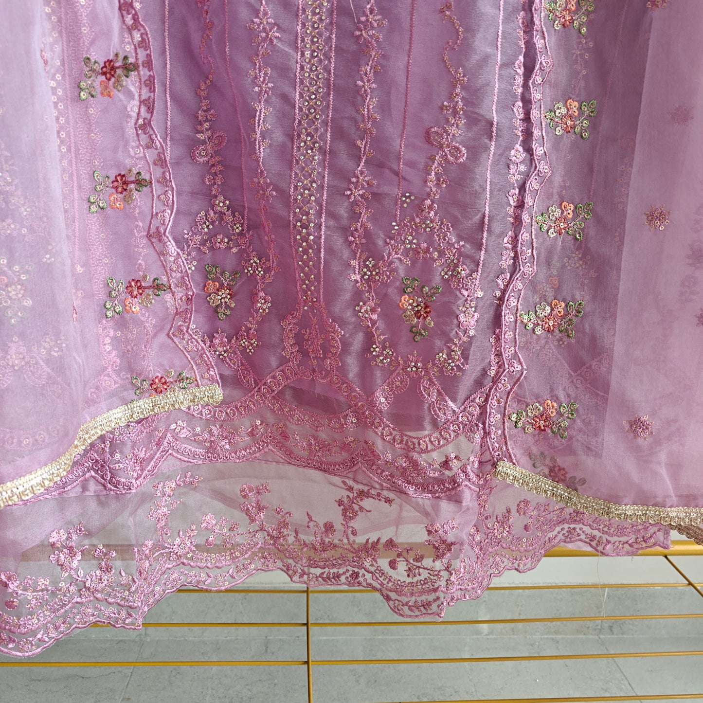 Purple Organza Embroidery Zarkan work Unstitched dress material