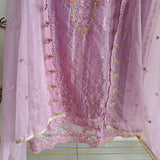 Purple Organza Embroidery Zarkan work Unstitched dress material