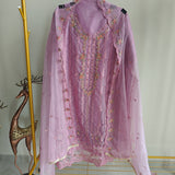 Purple Organza Embroidery Zarkan work Unstitched dress material
