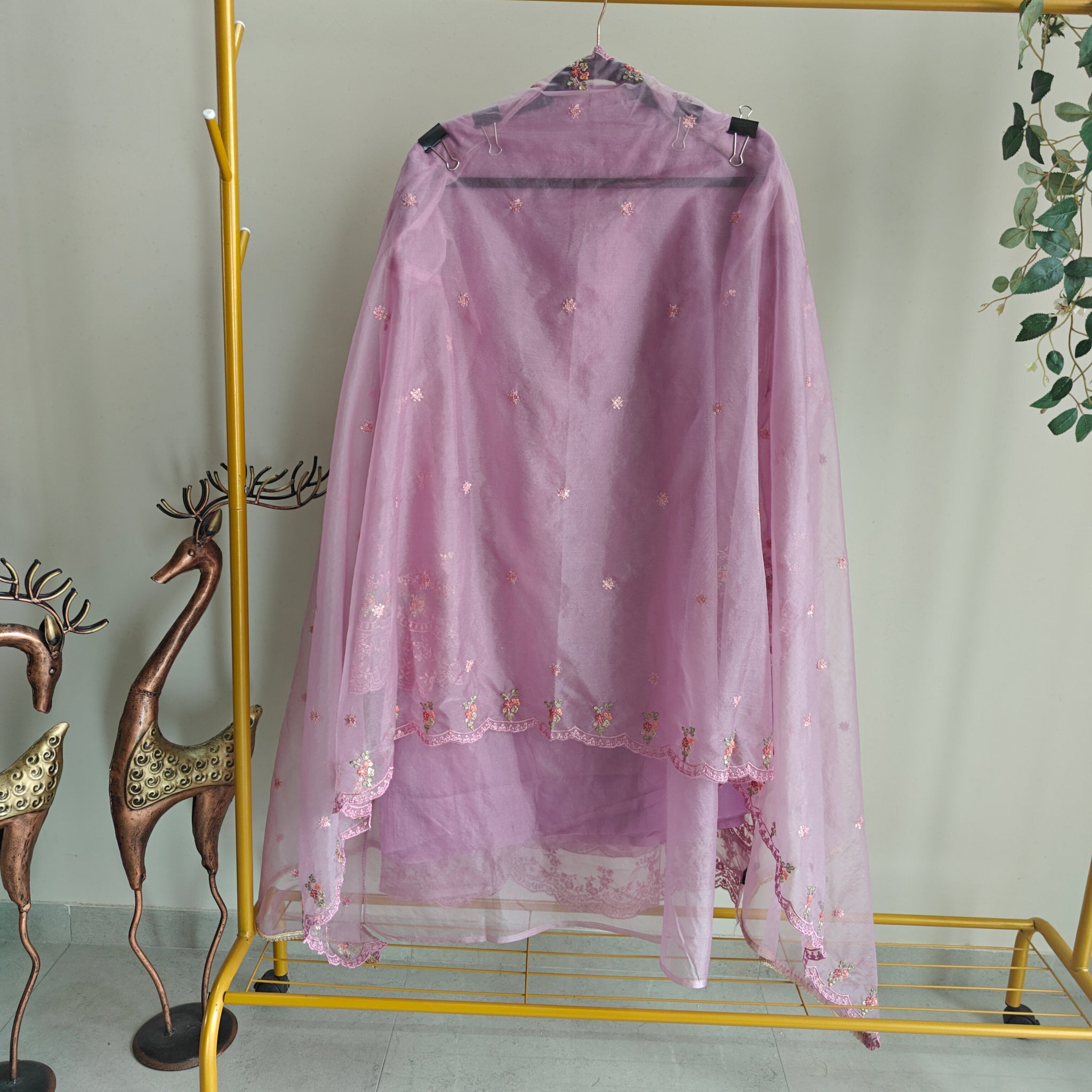 Purple Organza Embroidery Zarkan work Unstitched dress material