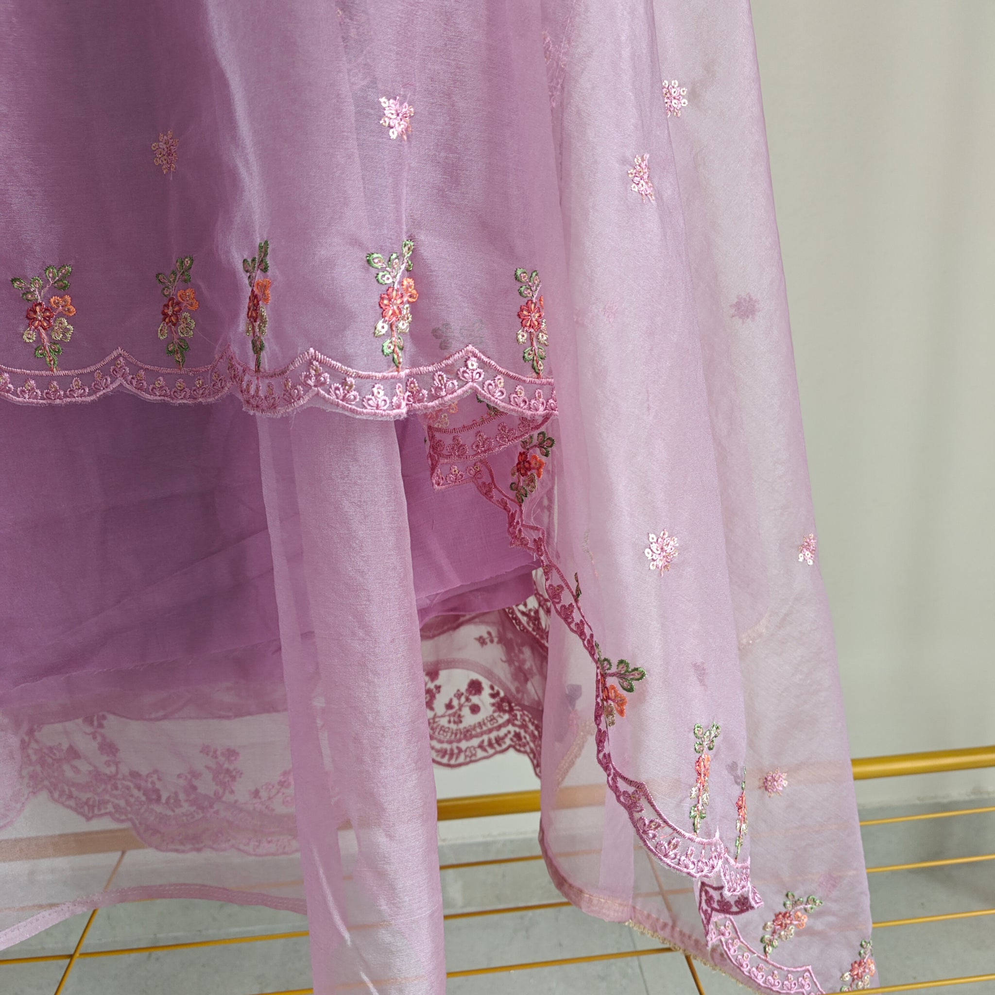 Purple Organza Embroidery Zarkan work Unstitched dress material