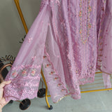 Purple Organza Embroidery Zarkan work Unstitched dress material