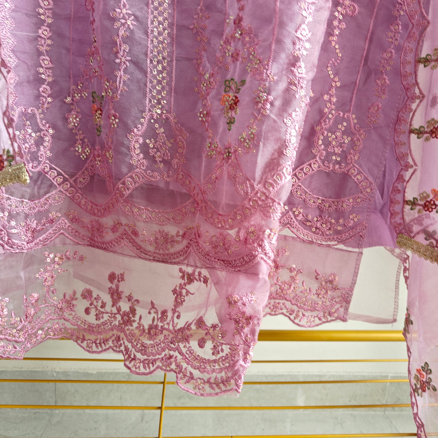 Purple Organza Embroidery Zarkan work Unstitched dress material