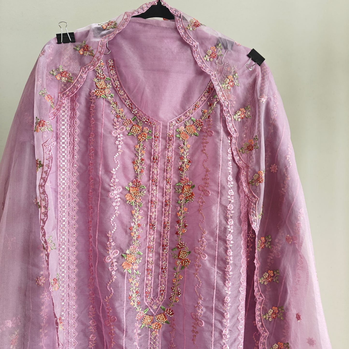 Purple Organza Embroidery Zarkan work Unstitched dress material