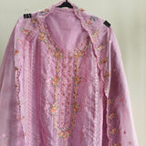 Purple Organza Embroidery Zarkan work Unstitched dress material
