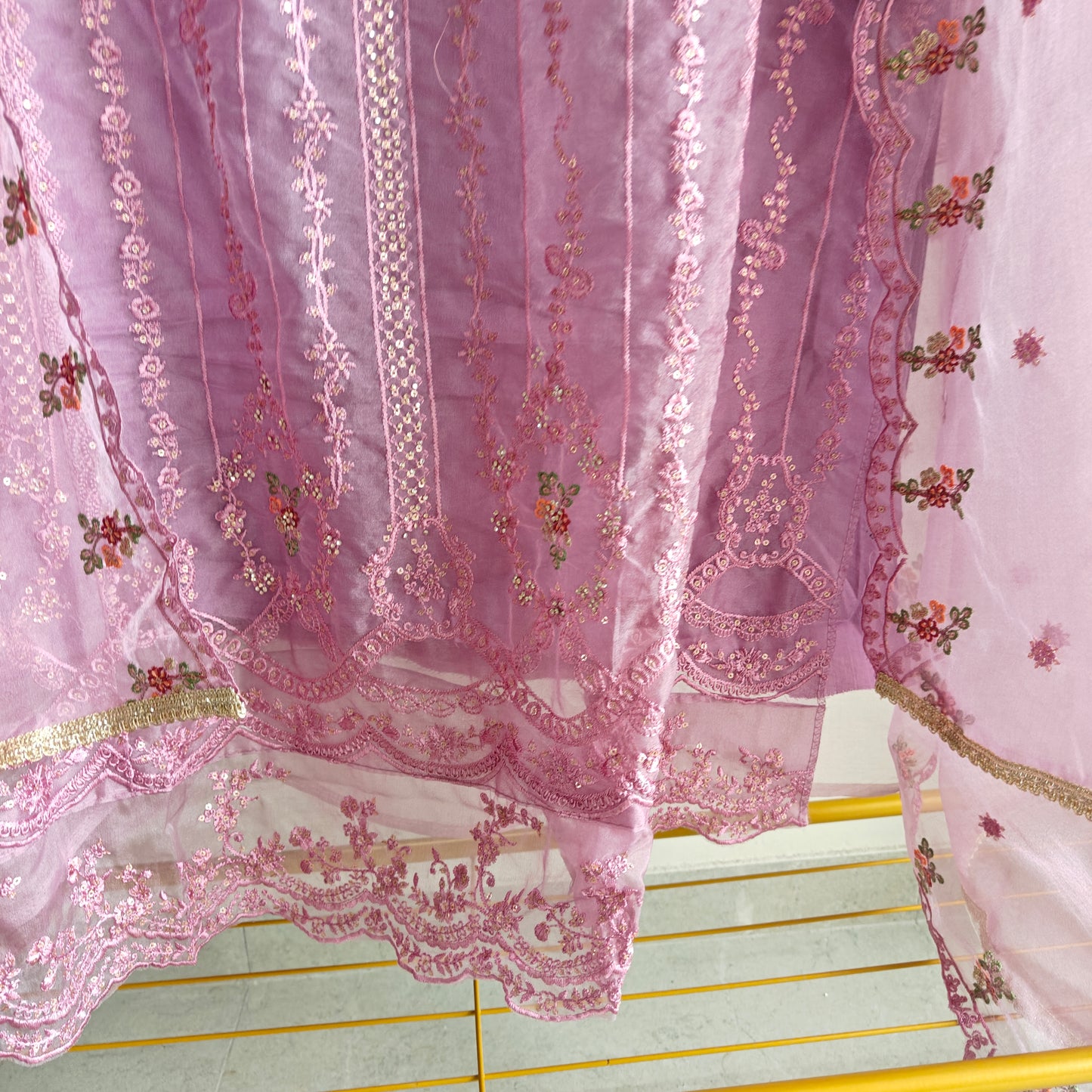 Purple Organza Embroidery Zarkan work Unstitched dress material