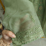 Green Organza Embroidery Zarkan work Unstitched dress material