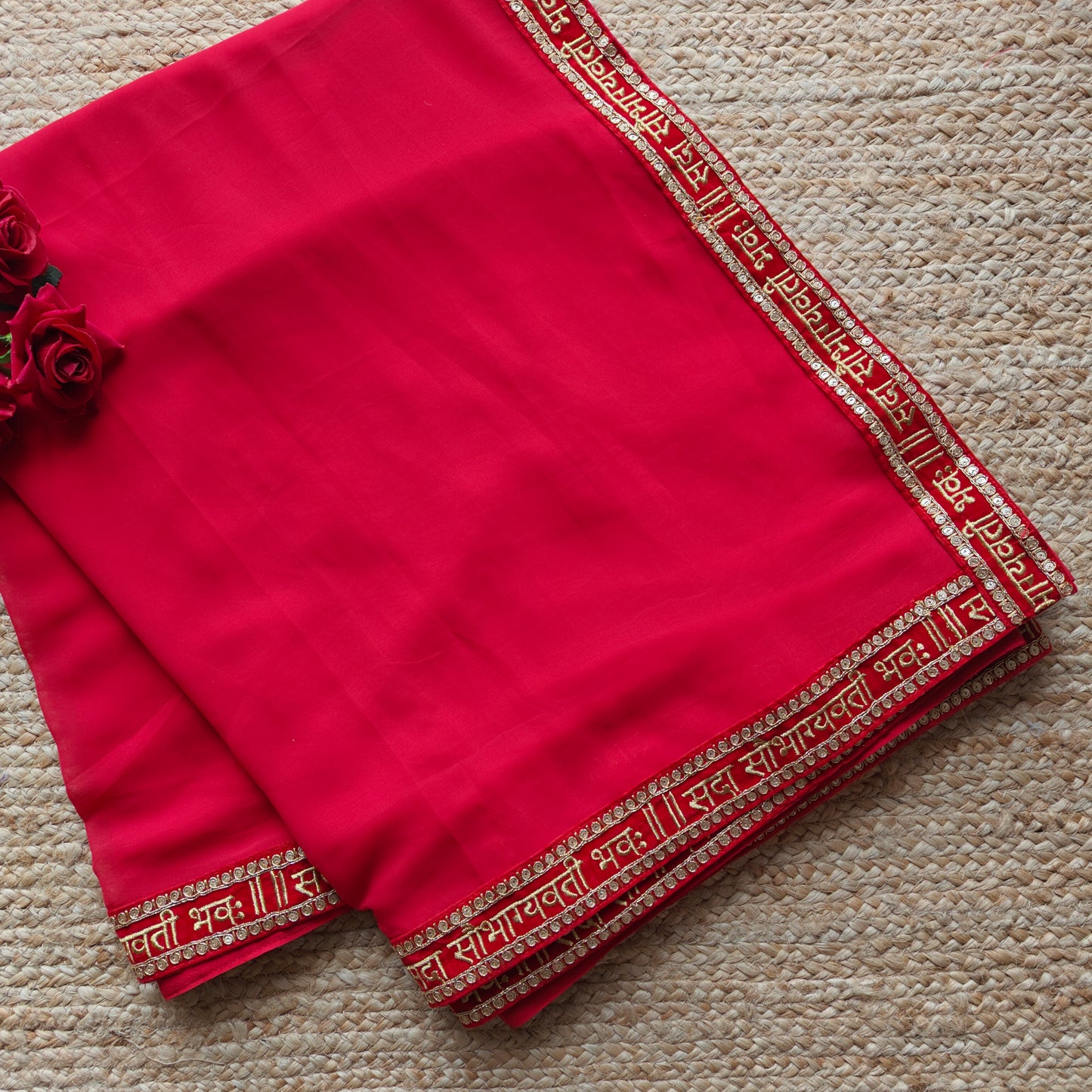 Saubhagyavati Red Plain georgette Saree