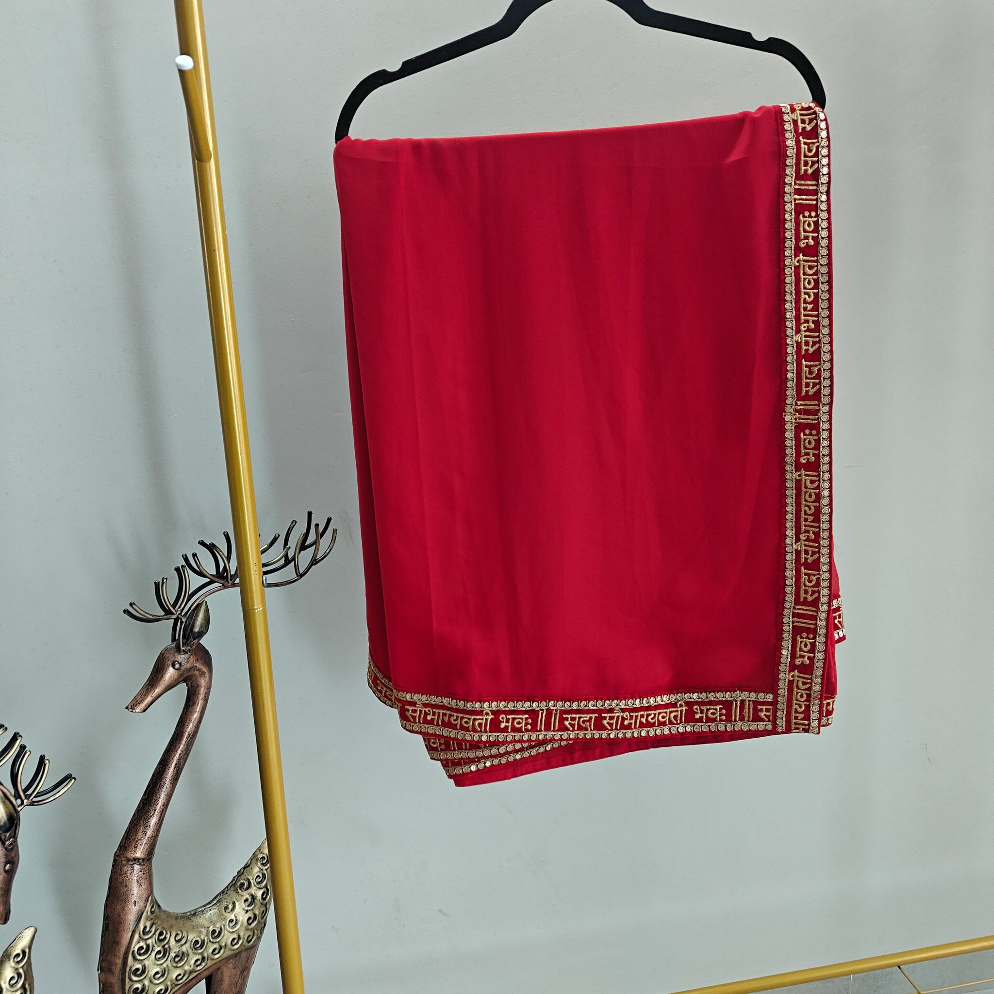Saubhagyavati Red Plain georgette Saree