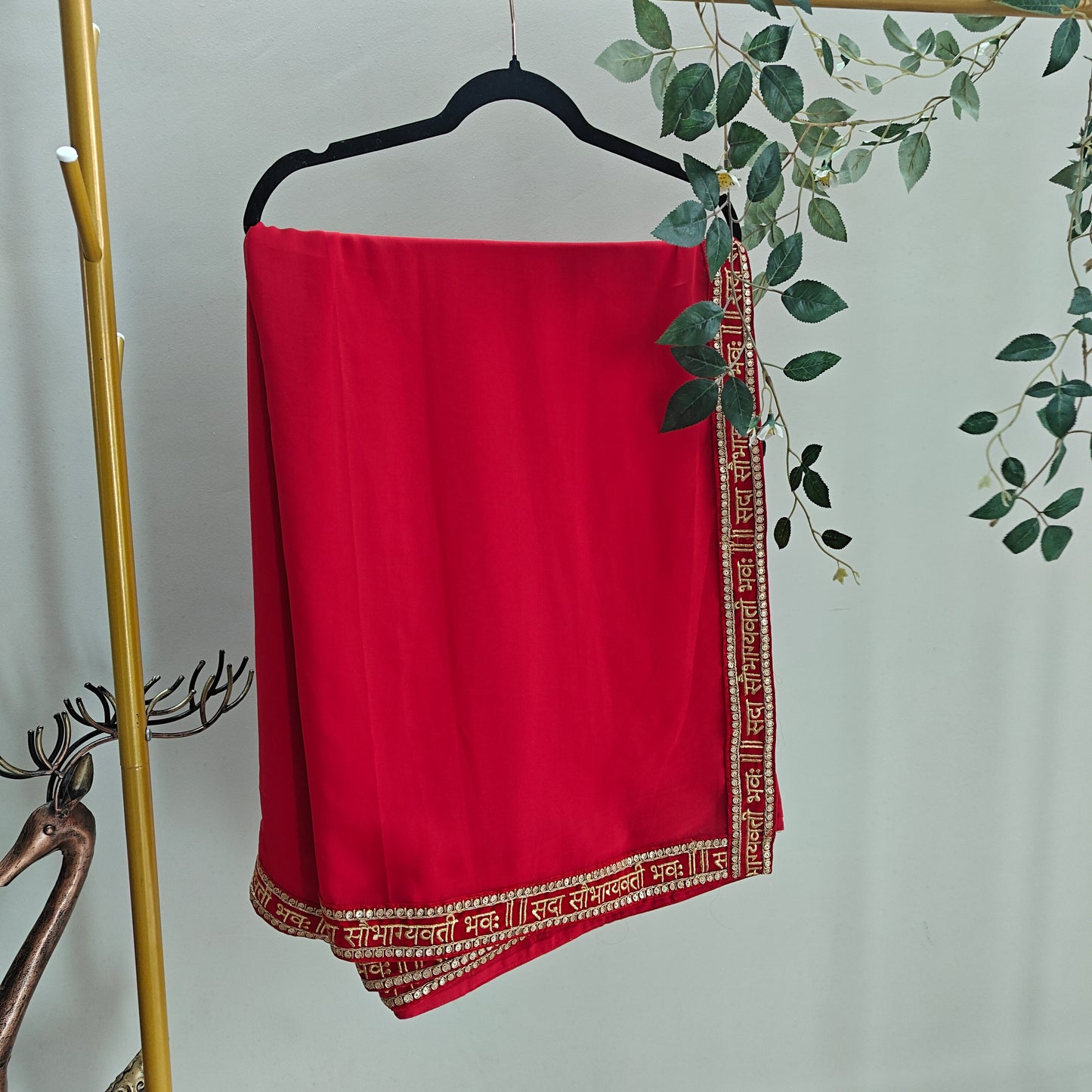 Saubhagyavati Red Plain georgette Saree