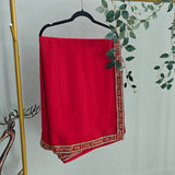 Saubhagyavati Red Plain georgette Saree
