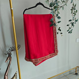 Saubhagyavati Red Plain georgette Saree