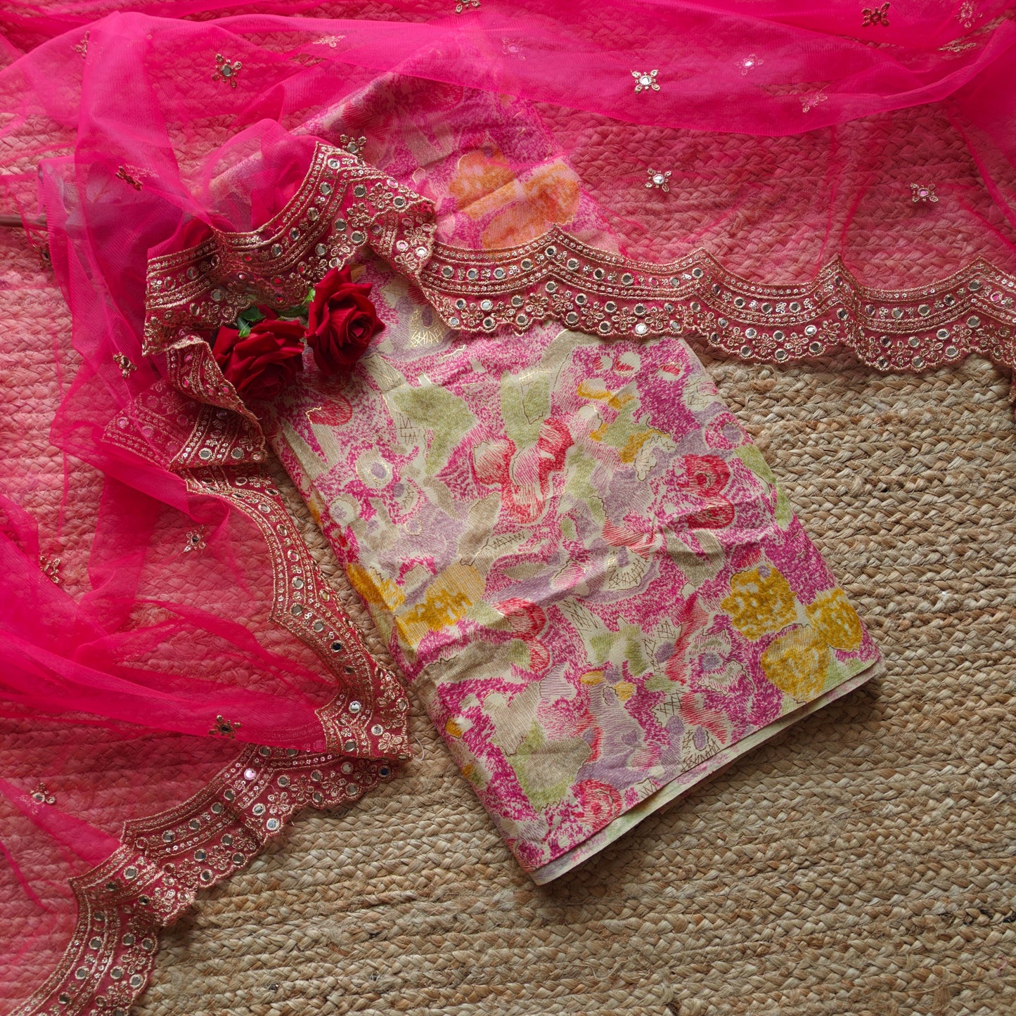 Kurta Dupatta Set Unstitched Top 2.2 mtr