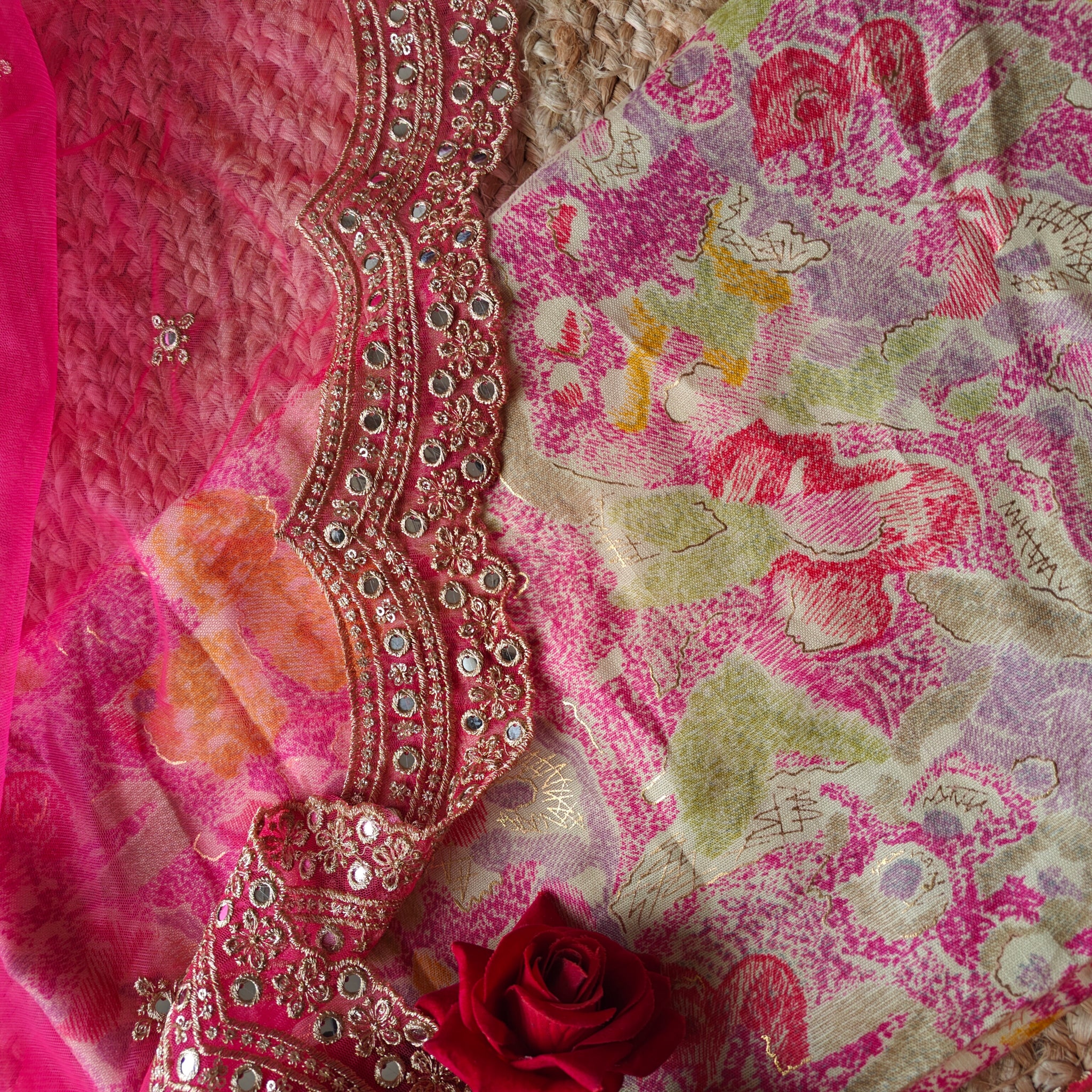 Kurta Dupatta Set Unstitched Top 2.2 mtr