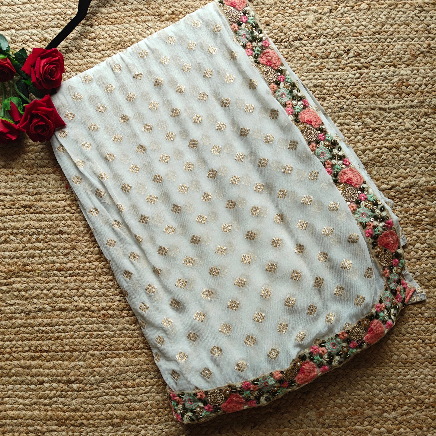 Georgette Saree with Floral border. Traditional sari