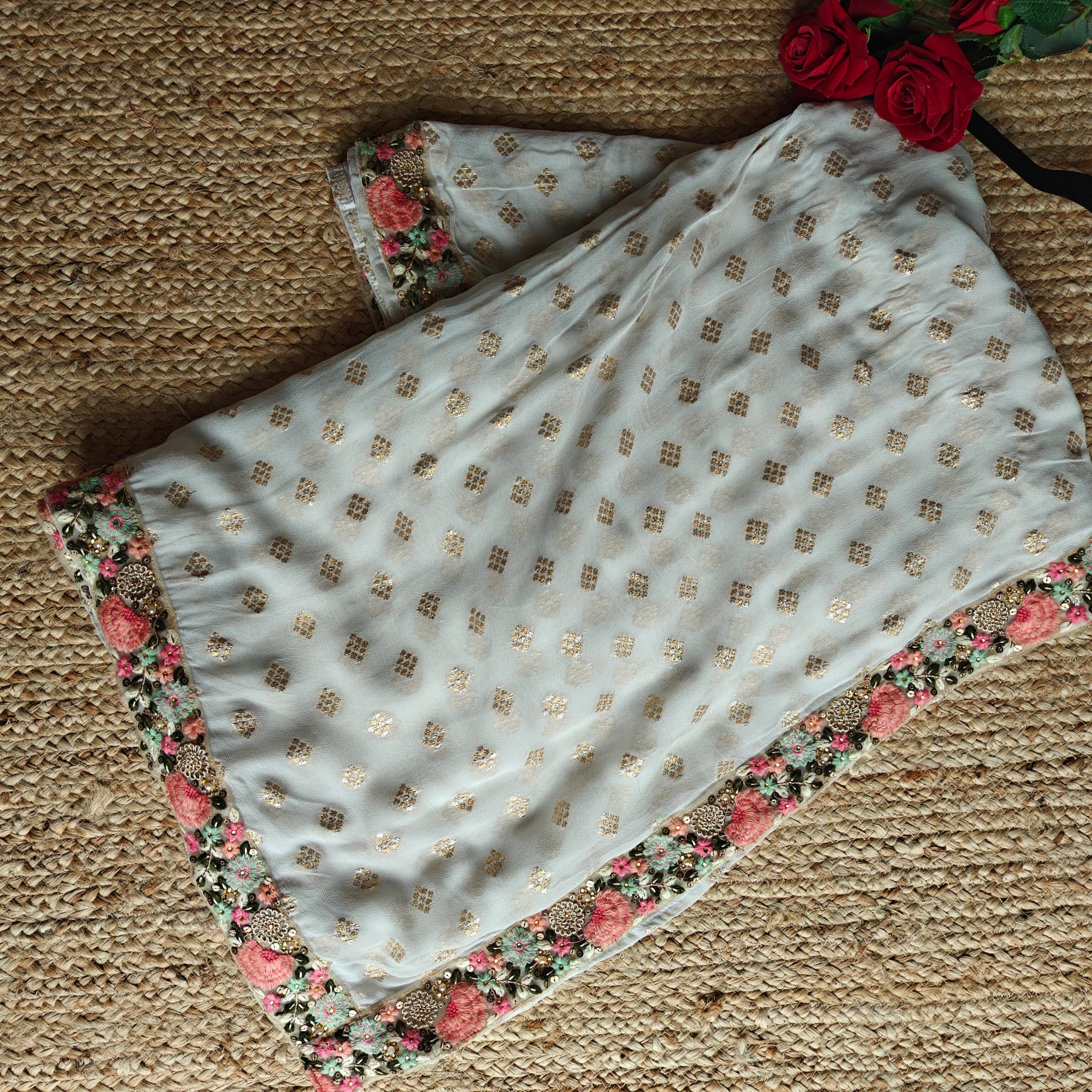 Georgette Saree with Floral border. Traditional sari